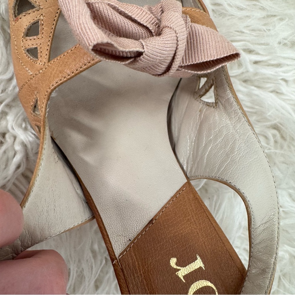 Vintage Christian Dior Tan and Pink Heels with Ribbon Bow - Picture 13 of 14